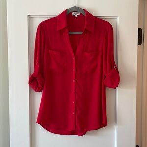 Express Red Notched Collar 3/4 Sleeve Top
